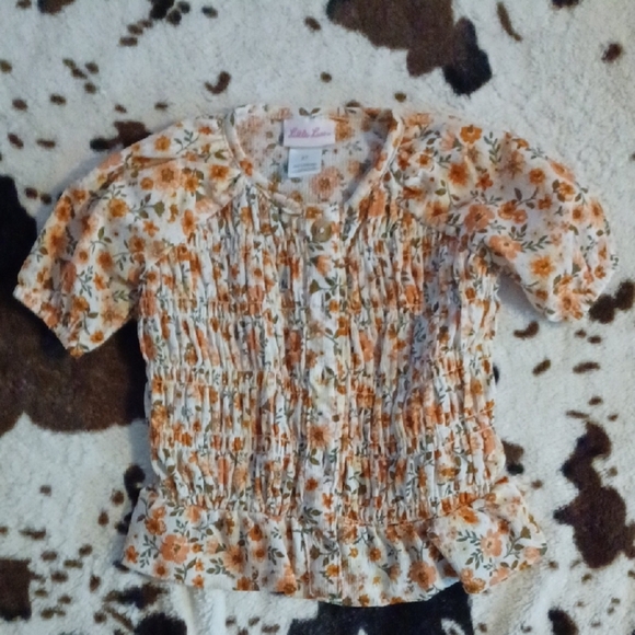 Little Lass Orange and Blue Blouse with Ruffle Detail - Picture 2 of 10
